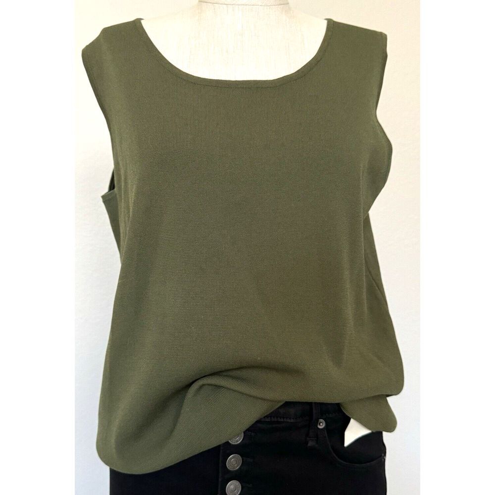 Drapers & Damons Sleeveless Top Women‎ Large Olive Green Scoop Neck Shirt